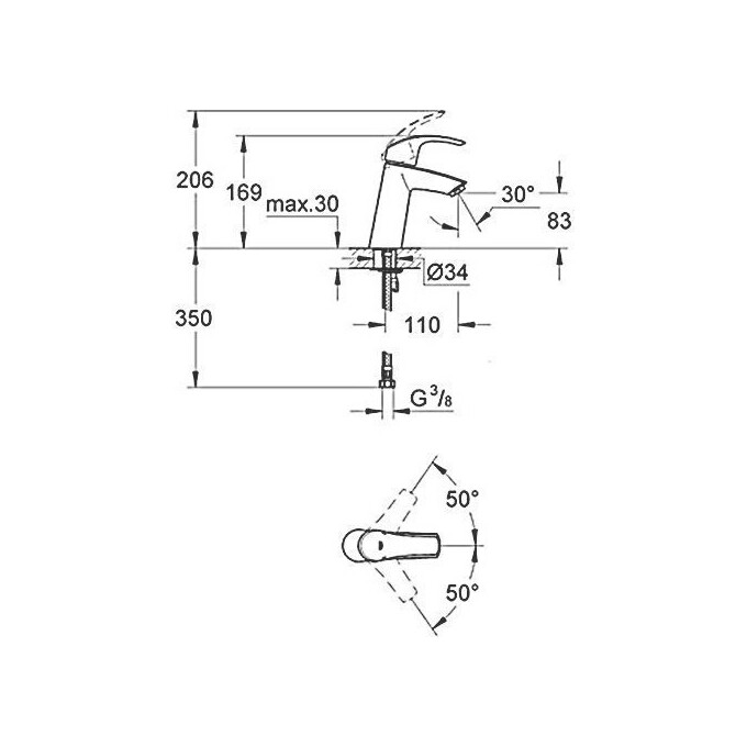 Комплект змішувачів для ванної кімнати Grohe Eurosmart M-Size 123244 M (23324001+33555002+27926001), фото , изображение 10
