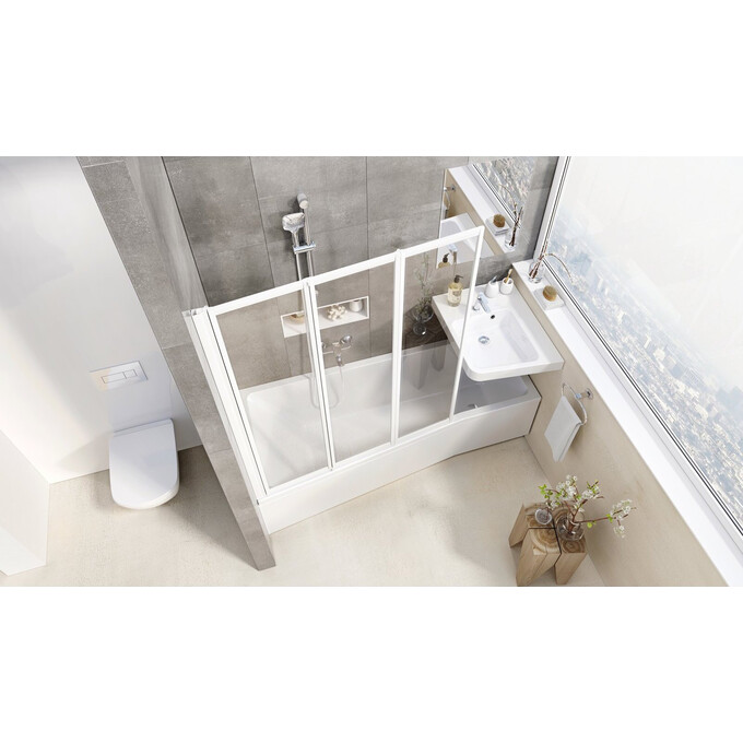 Стеклянная шторка для ванны Ravak VS3 130 (795V0100Z1, 130x140 см, стекло прозрачное, профиль белый), Доступные размеры: 130 x 140, Цвет производителя: прозрачное стекло, отделка белая, фото 4