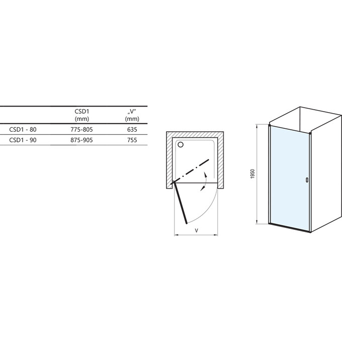 Дверь для душевой кабины Ravak Chrome CSD1-90 (0QV70C00Z1, 90 см, стекло прозрачное, профиль хром), фото 7