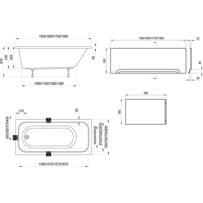 Акриловая ванна Ravak Chrome C741000000 (170x75 см), Доступные размеры: 170 x 75, фото 5