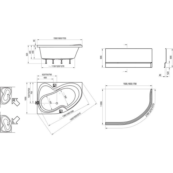 Акриловая ванна Ravak Rosa II R CL21000000 (160x105 см, угловая, правая), Доступные размеры: 160 x 105 R, фото 8