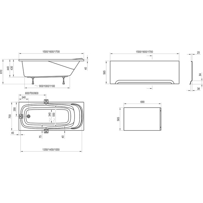 Акриловая ванна Ravak Vanda II CP11000000 (160x70 см), Доступные размеры: 160 x 70, фото 7