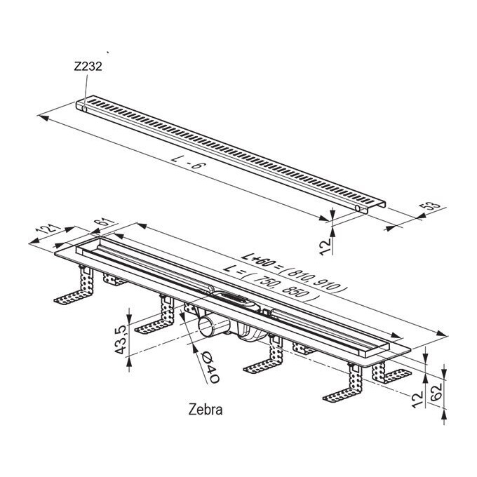 Душевой трап Ravak Zebra X01433 (75 см, нержавейка), Цвет производителя: нержавейка, Доступные размеры: 75, фото 6