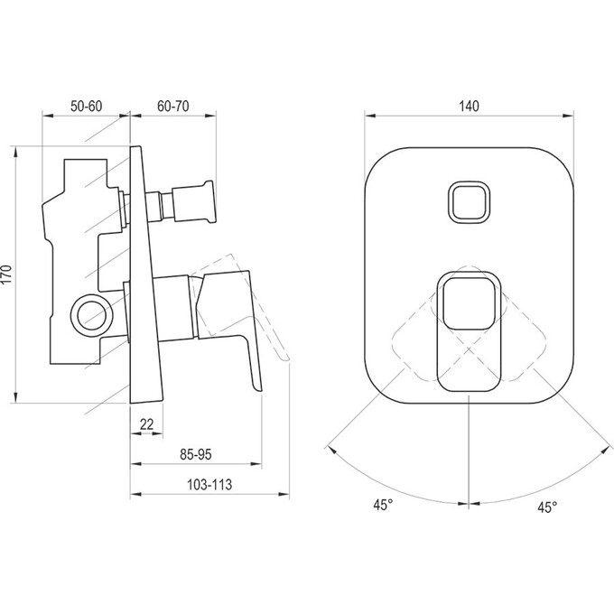 Смеситель скрытого монтажа для ванны Ravak 10° TD 061.00 (X070068, внутренняя часть в комплекте), фото 3