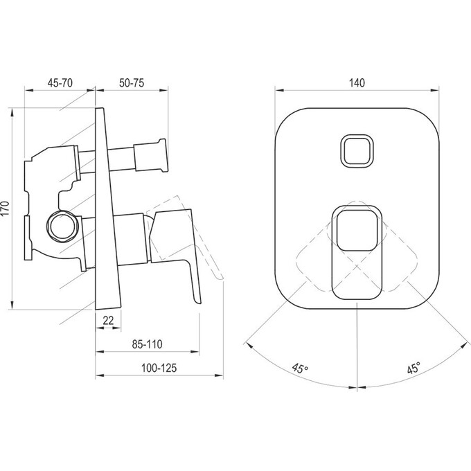 Внешняя часть смесителя скрытого монтажа для ванны Ravak 10° TD 065.00 (X070070), фото 5