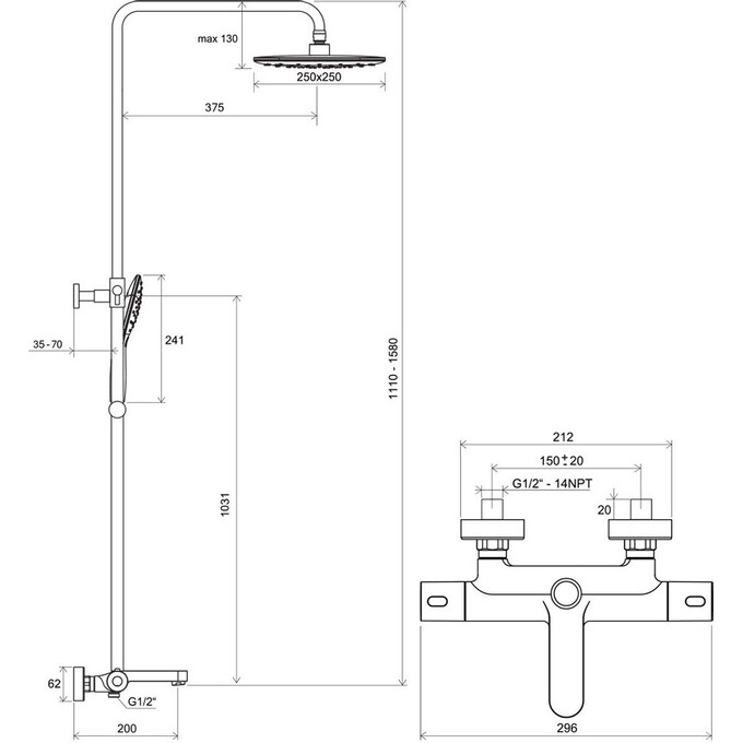 Душевая система с термостатом Ravak Termo Chrome/White TE 092.00CR/WH (X070098, хром/белая, с изливом), Цвет производителя: хром, белый, фото 7