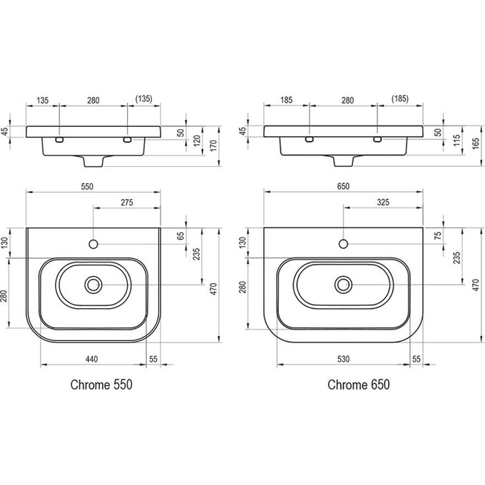 Умывальник Ravak Chrome 65 XJG01165000 (65x47 см, белый глянцевый), фото 5