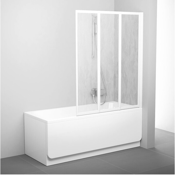 Стеклянная шторка для ванны Ravak Supernova VS3 130 (795V010041, 130x140 см, стекло матовое рифленое, профиль белый), Доступные размеры: 130 x 140, Цвет производителя: матовое рифленое стекло, отделка белая, фото 