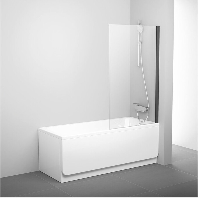Стеклянная шторка для ванны Ravak Pivot PVS1-80 (79840300Z1, 80x140 см, стекло прозрачное, профиль черный), Доступные размеры: 80 x 140, Цвет производителя: прозрачное стекло, отделка черная матовая, фото 