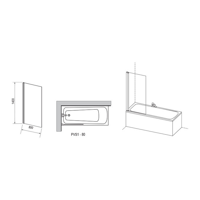 Стеклянная шторка для ванны Ravak Pivot PVS1-80 (79840300Z1, 80x140 см, стекло прозрачное, профиль черный), Доступные размеры: 80 x 140, Цвет производителя: прозрачное стекло, отделка черная матовая, фото 4