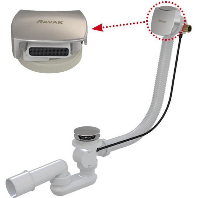 Сифон для ванны Ravak 800 B S/R chrome (X01504, с переливом и поворотным механизмом), фото 2