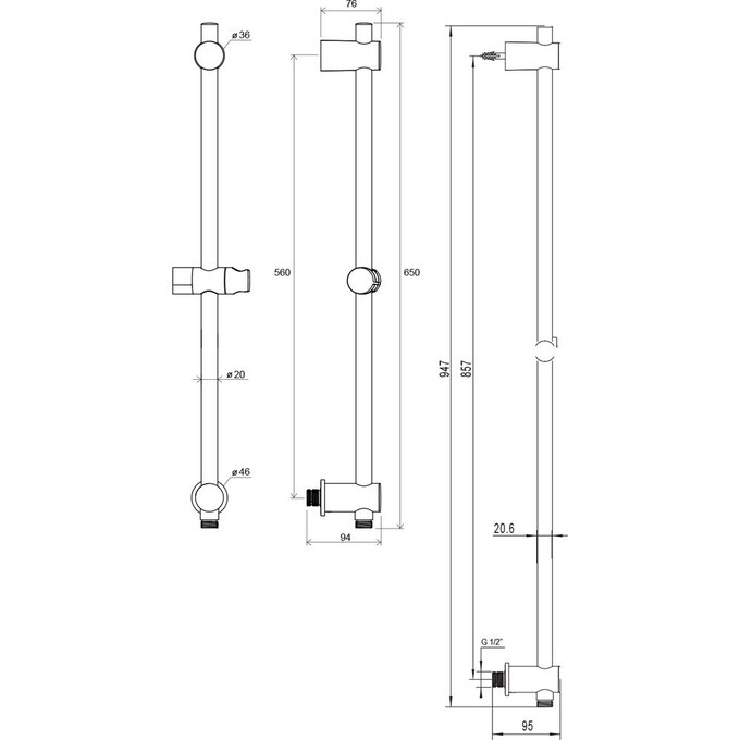 Штанга для душу Ravak 975.00 (X07P342, 65 см), фото , изображение 2