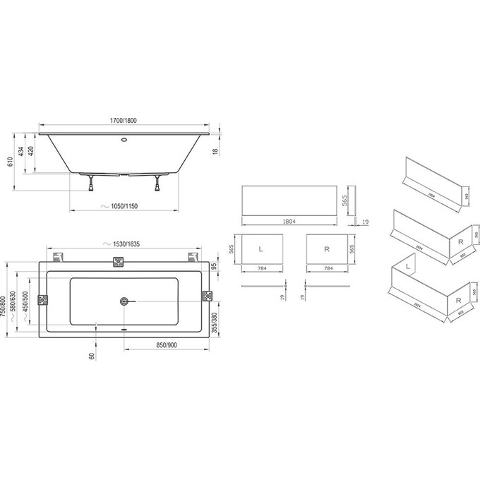 Акрилова ванна Ravak Formy 01 Slim C691300000 (170x75 см, пристінна), Доступні розміри: 170 x 75, фото , изображение 4