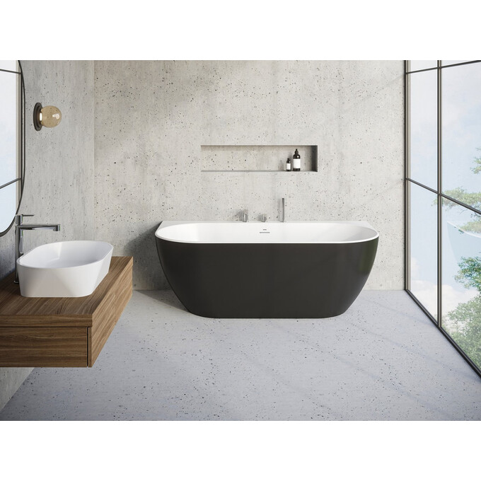 Акриловая ванна Ravak Freedom Wall Black/White XC00100027 (166x80 см, черная/белая, пристеннная, с ножками и сифоном), Цвет производителя: белый, черный, фото 