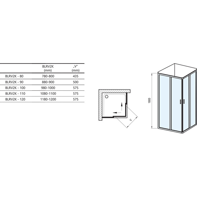 Дверь для душевой кабины  Ravak Blix BLRV2K-90 (1XV70C00Z1, 90 см, стекло прозрачное, профиль хром), Доступные размеры: 90 x 190, Цвет производителя: прозрачное стекло, отделка хром, фото 5