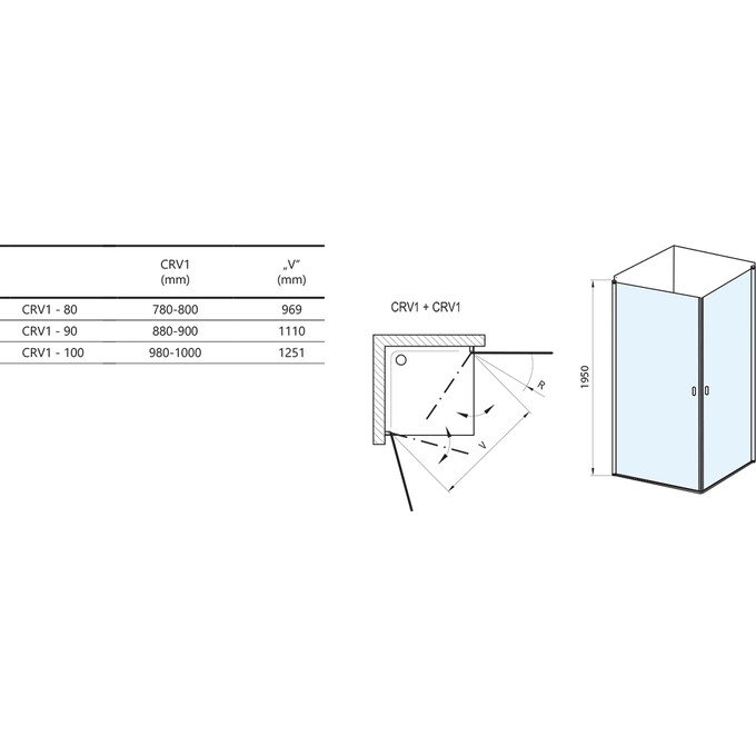 Душова кабіна Ravak Chrome CRV1-90+CRV1-90 (1QV70C01Z1SET9090, 90х90 см, скло прозоре, профіль хром), Доступні розміри: 90 x 90, Колір виробника: прозоре скло, обробка хром, фото , изображение 10
