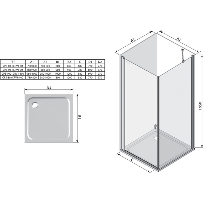Душевая кабина Ravak Chrome CRV1-90+CPS-100 (1QV70U01Z1SET90CPS100, 90x100 см, стекло прозрачное, профиль сатин), Доступные размеры: 90 x 100, Цвет производителя: прозрачное стекло, отделка сатин, фото 8
