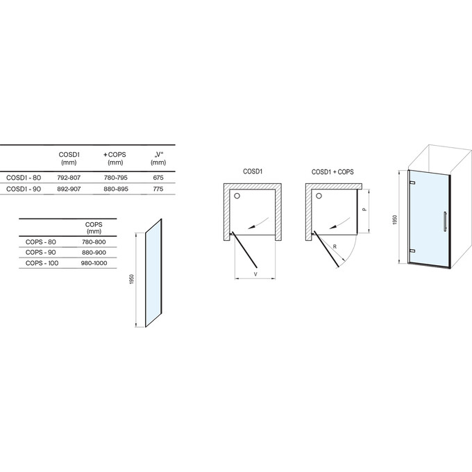 Душевая кабина Ravak Cool! COSD1-90+COPS-80 (X0VV70300Z1SET90COPS80, 90x80 см, стекло прозрачное, профиль черный), Доступные размеры: 90 x 80, Цвет производителя: прозрачное стекло, отделка черная, фото 3