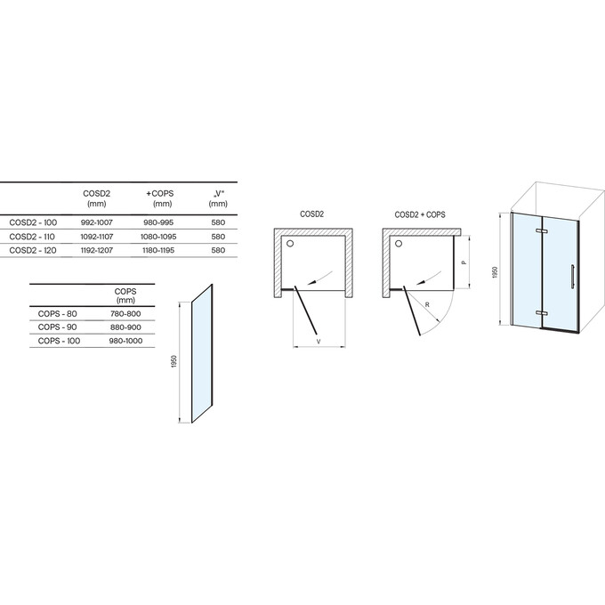 Душевая кабина Ravak Cool! COSD2-120+COPS-80 (X0VVGC300Z1SET120COPS80, 120х80 см, стекло прозрачное, профиль черный), Доступные размеры: 120 x 80, Цвет производителя: прозрачное стекло, отделка черная, фото 4