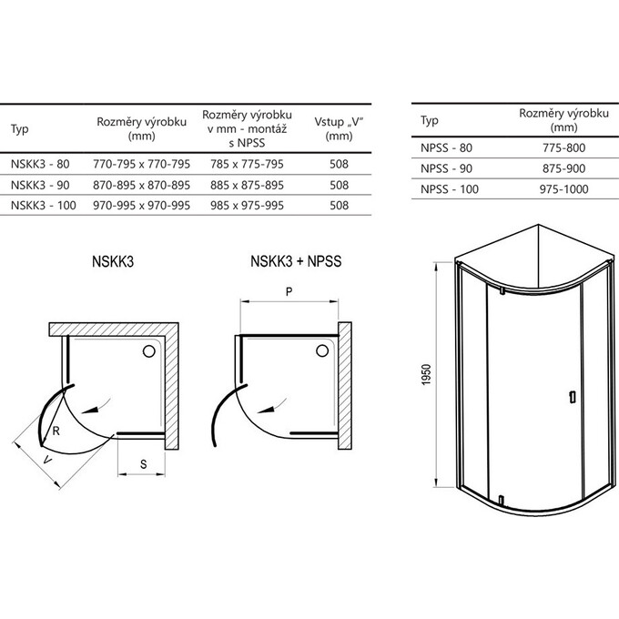 Душова кабіна Ravak Nexty NSKK3-90 (3O677E01Z1, 90x90 см, скло прозоре, профіль білий матовий), Доступні розміри: 90 x 90, Колір виробника: прозоре скло, обробка біла матова, фото , изображение 8