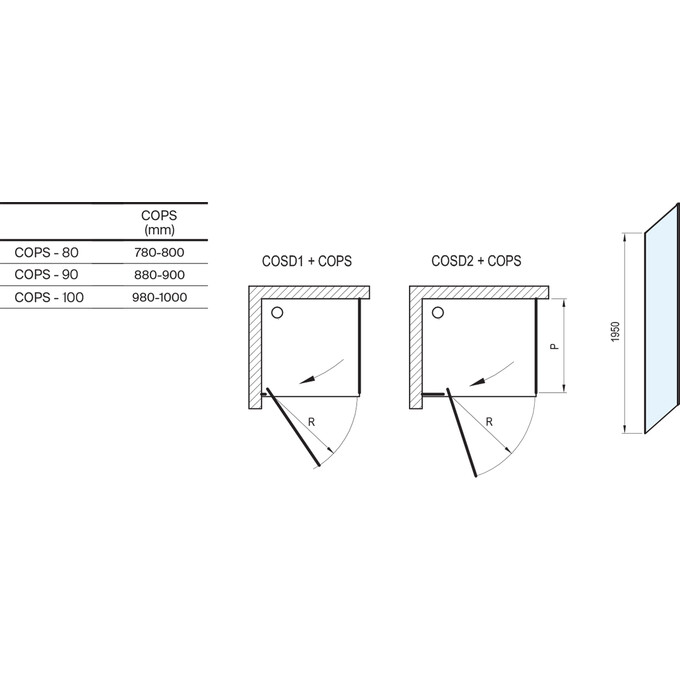 Нерухома частина душової кабіни Ravak Cool! COPS-80 (X9VV40300Z1, 80 см, скло прозоре, обробка чорна), Доступні розміри: 80, Колір виробника: прозоре скло, обробка чорна, фото , изображение 2