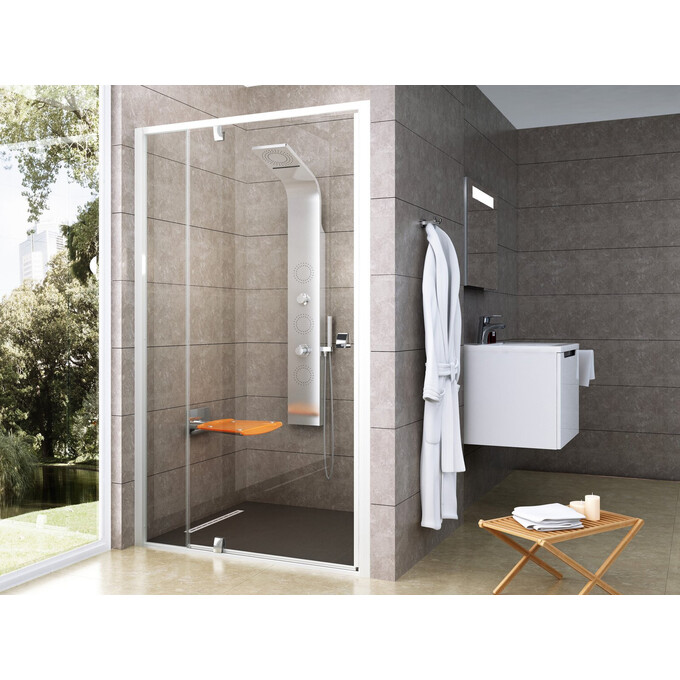 Душевые двери Ravak Pivot PDOP2-100 (03GA0100Z1, 100 см, стекло прозрачное, профиль белый, ручки хром), Доступные размеры: 100, Цвет производителя: прозрачное стекло, отделка белая, ручки хром, фото 