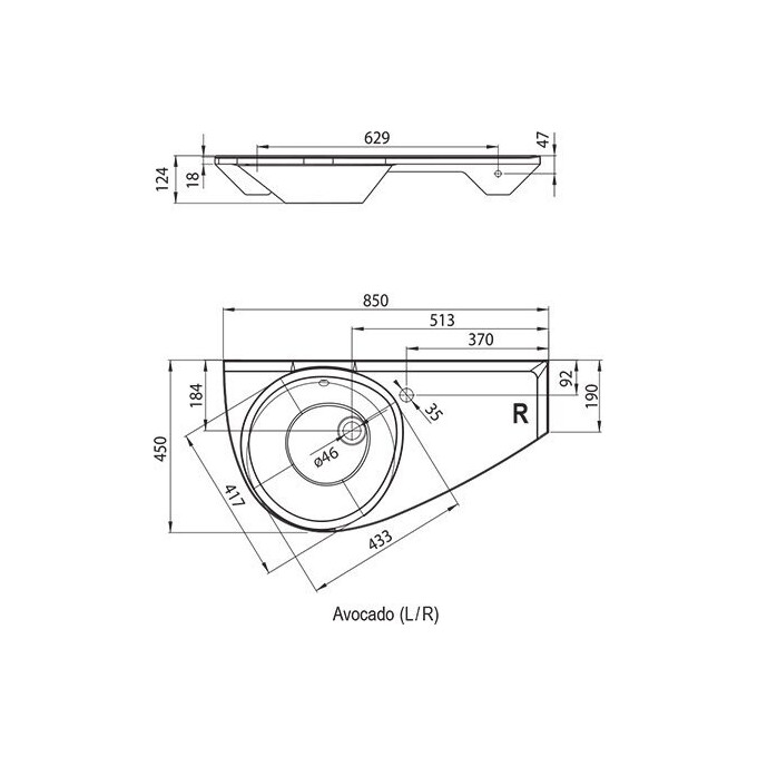 Умывальник Ravak Avocado R XJ1P1100000 (85x45 см, белый глянцевый, с крылом), фото 5