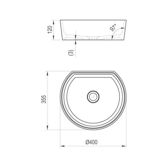 Умывальник Ravak Moon 1C XJN01300001 (40x35 см, белый глянцевый, чаша), фото 6