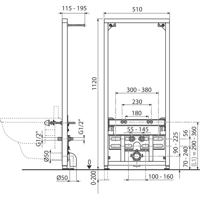 Инсталляция для биде Ravak Chrome II X01704 (с креплением к стене), фото 3