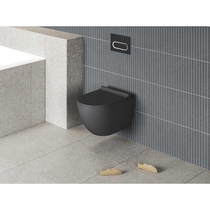 Безободковый подвесной унитаз Ravak Uni Chrome RimOff X01794 (черный матовый, без сиденья), фото 