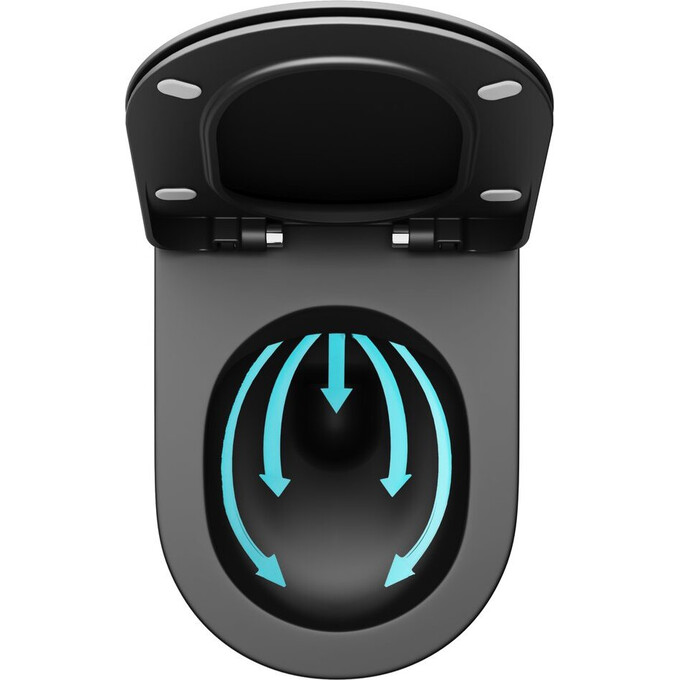 Безободковый подвесной унитаз Ravak Uni Chrome RimOff X01794 (черный матовый, без сиденья), фото 8