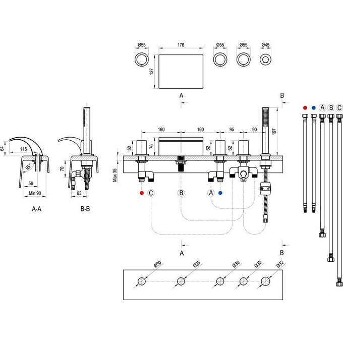 Смеситель на борт ванны Ravak WF 025.00 (X070060, каскадный излив, на пять отверстий), фото 4