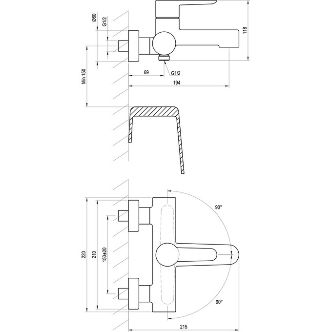 Змішувач для ванни Ravak Puri PU 022.00CR (X070115), Колір виробника: хром, фото , изображение 14