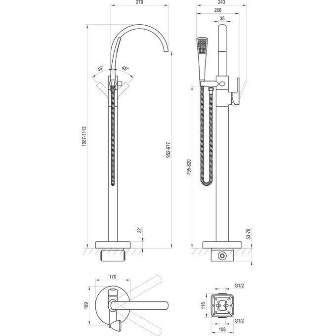 Змішувач для ванни Ravak FM FM 080.00CR.RB07A (X070424, підлоговий), Колір виробника: хром, фото , изображение 6