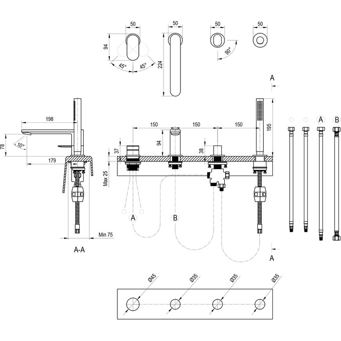 Смеситель на борт ванны Ravak Chrome II CR II 026.20BL (X070593, черный, на четыре отверстия), Цвет производителя: черный, фото 3