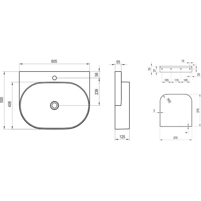 Умивальник Ravak Yard 600 XJX0E260001 (60x50 см, білий матовий), Доступні розміри: 60 x 50, Колір виробника: білий матовий, фото , изображение 12