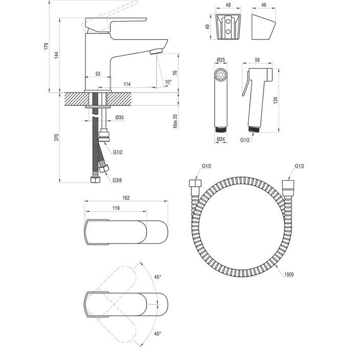 Смеситель для умывальника Ravak BM 011.01 (X070165, с гигиеническим душем), фото 3