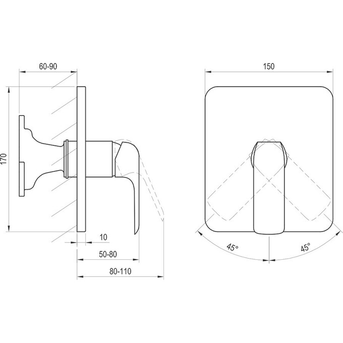 Зовнішня частина змішувача прихованого монтажу для душу Ravak Flat FL 066.20 (X070180, чорна), Колір виробника: чорний, фото , изображение 5