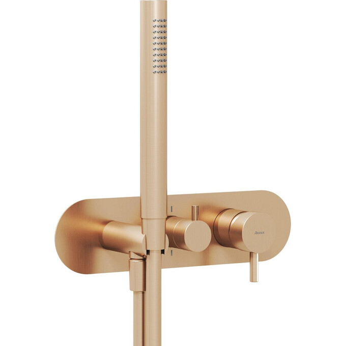 Внешняя часть смесителя скрытого монтажа для ванны Ravak Espirit ES 065.60RGB.O2.RB07D+S. (X070361, брашированное розовое золото, с лейкой и шлангом), Цвет производителя: брашированное розовое золото, фото 