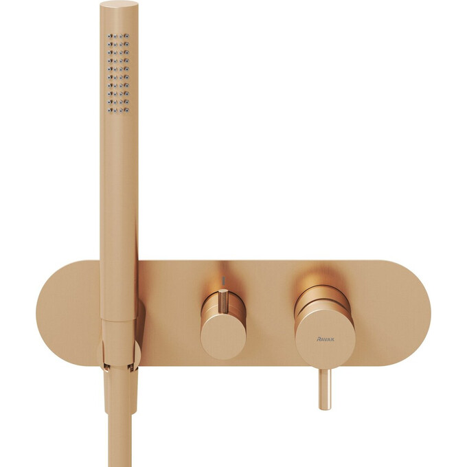 Внешняя часть смесителя скрытого монтажа для ванны Ravak Espirit ES 065.60RGB.O2.RB07D+S. (X070361, брашированное розовое золото, с лейкой и шлангом), Цвет производителя: брашированное розовое золото, фото 4