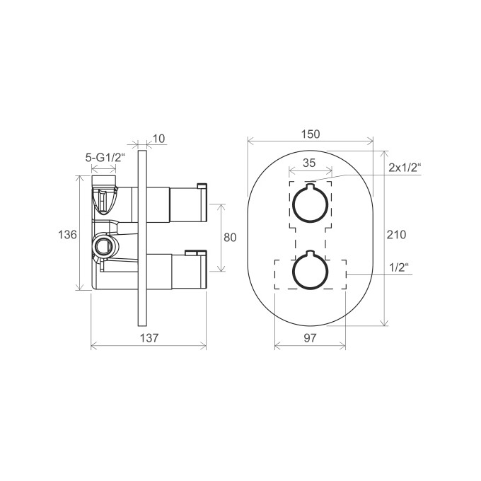 Смеситель скрытого монтажа с термостатом для ванны Ravak CR 063.20BL.O2 (X070432, черный, внутренняя часть в комплекте), фото 2