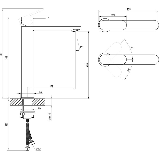 Смеситель для умывальника Ravak Chrome II CR II 015.20BL (X070459, черный, высокий), Цвет производителя: черный, фото 3