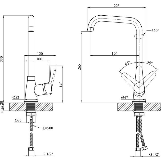 Смеситель для кухни Kroner KRM Elbe C030 (хром), Цвет производителя: хром, фото 9