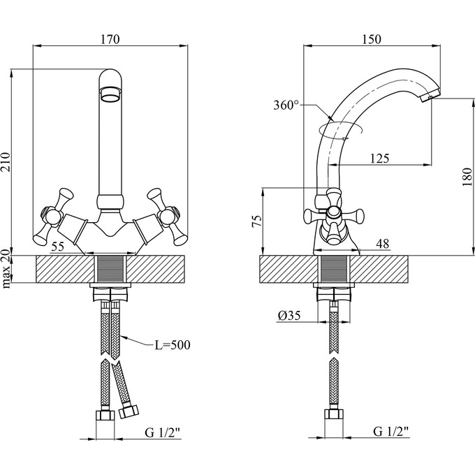 Змішувач для раковини Kroner KRM Rhein C031, фото , изображение 7