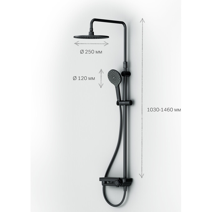 Душевая система Am.Pm Like F0780722 (черная матовая, с изливом и полочкой), Цвет производителя: черный матовый, фото 21