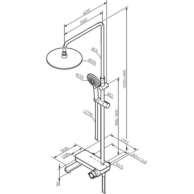 Душевая система Am.Pm Like F0780722 (черная матовая, с изливом и полочкой), Цвет производителя: черный матовый, фото 22