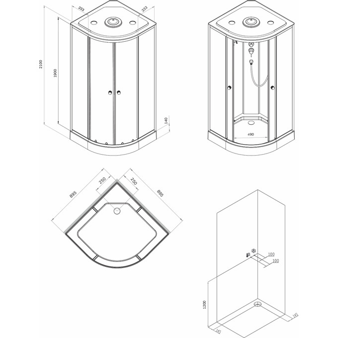 Душовий бокс Am.Pm X-Joy W94C-401-090BT (90x90 см, прозоре скло, профіль чорний матовий, з піддоном), Доступні розміри: 90 x 90, Колір виробника: чорний матовий, фото , изображение 16