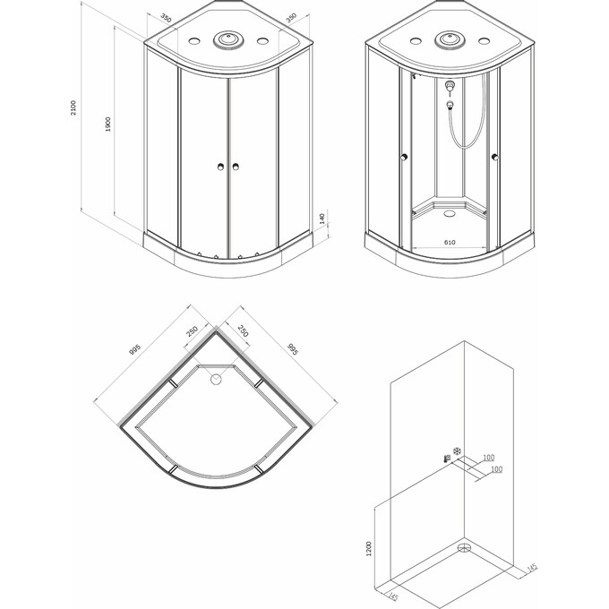 Душевой бокс Am.Pm X-Joy W94C-401-100MT (100x100 см, стекло прозрачное, профиль сатин, с поддоном), Доступные размеры: 100 x 100, Цвет производителя: сатин (хром матовый), фото 16