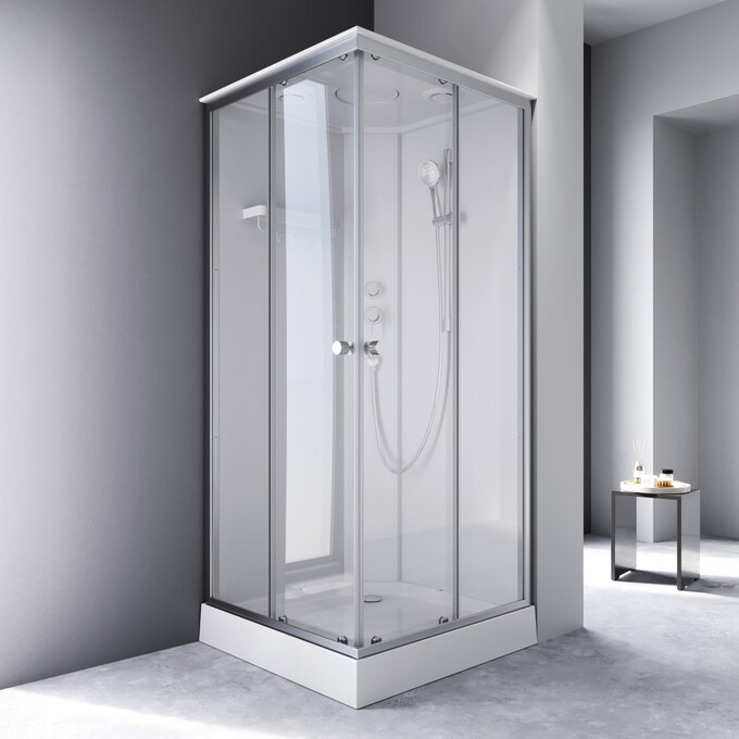 Душовий бокс Am.Pm X-Joy Square W94C-403-090MT (90x90 см, прозоре скло, профіль сатин, з піддоном), Колір виробника: сатин (хром матовий), фото , изображение 2