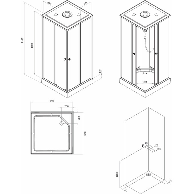 Душовий бокс Am.Pm X-Joy Square W94C-403-090MT (90x90 см, прозоре скло, профіль сатин, з піддоном), Колір виробника: сатин (хром матовий), фото , изображение 16